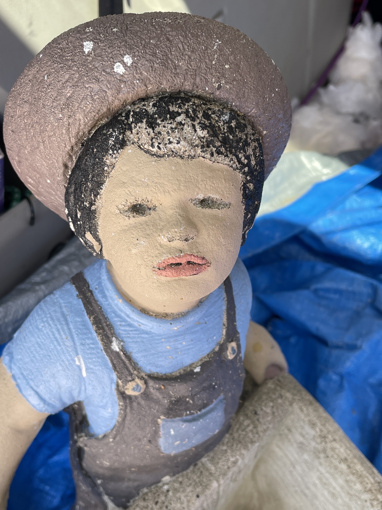 Cement Garden statue- boy with wheelbarrow planter - photo 2