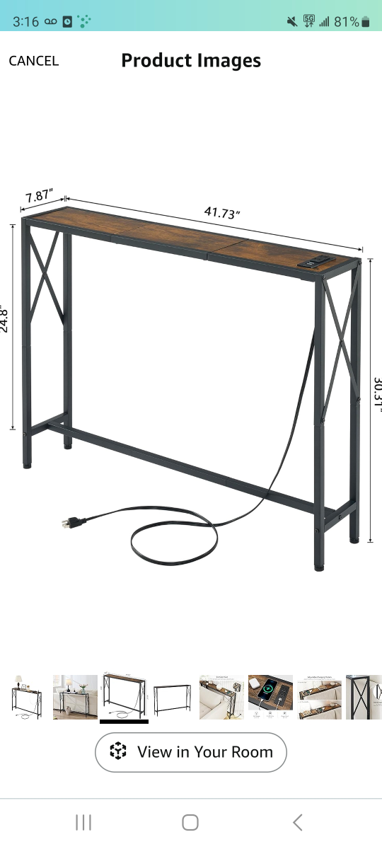 Rustic console table with USB charging ports