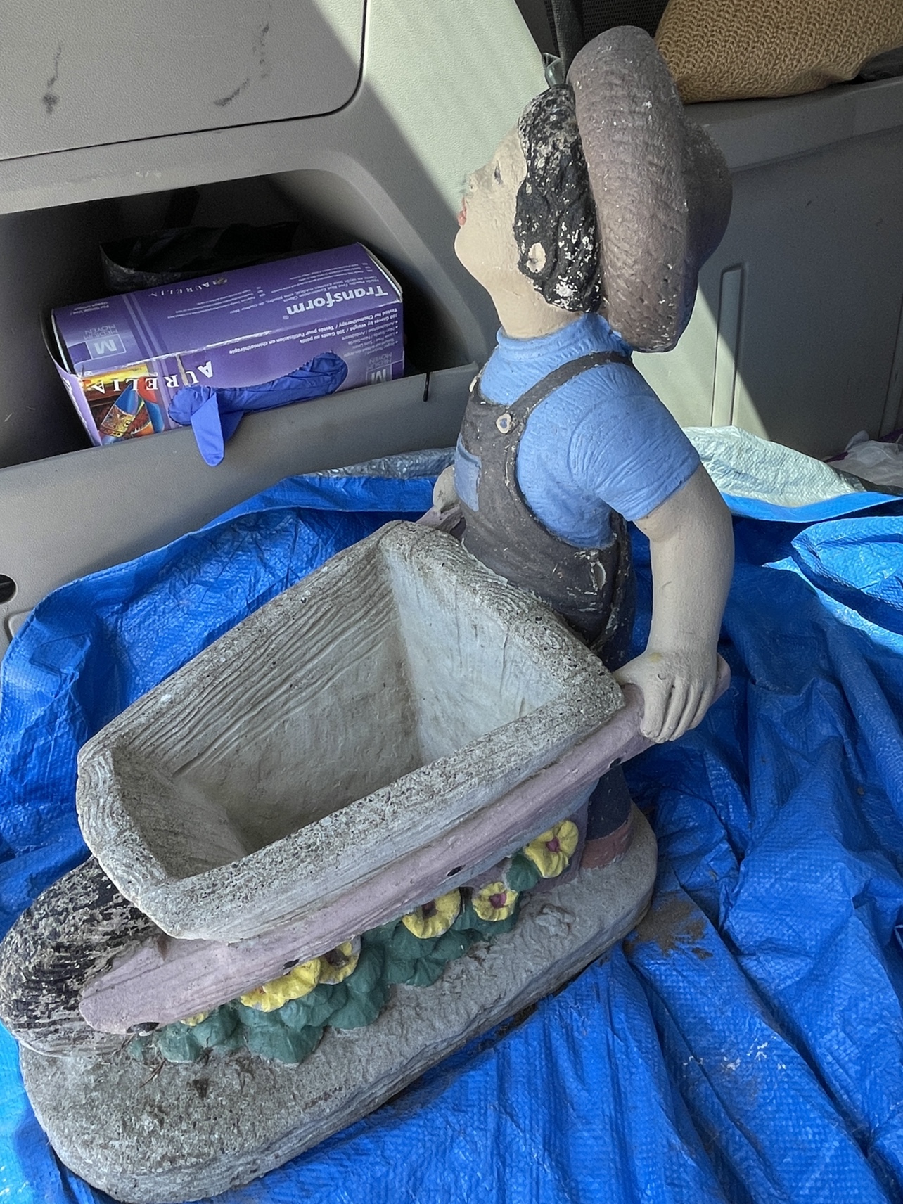 Cement Garden statue- boy with wheelbarrow planter - photo 5