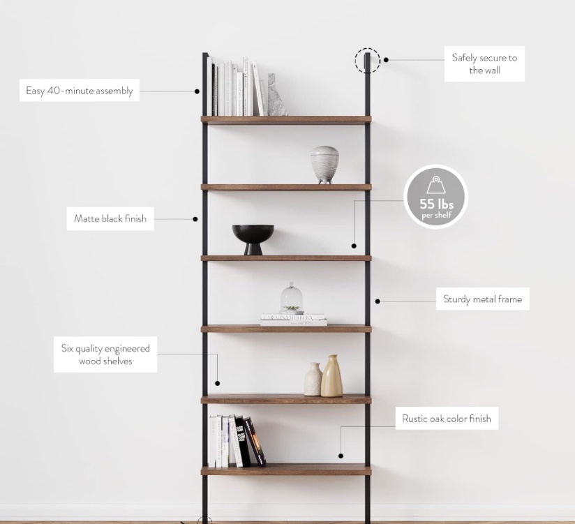 Wood & Metal Bookcase / Book Shelf - 87”