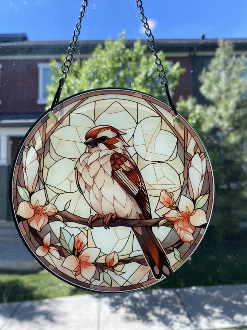 Brown sparrow bird window ornament hanging decor