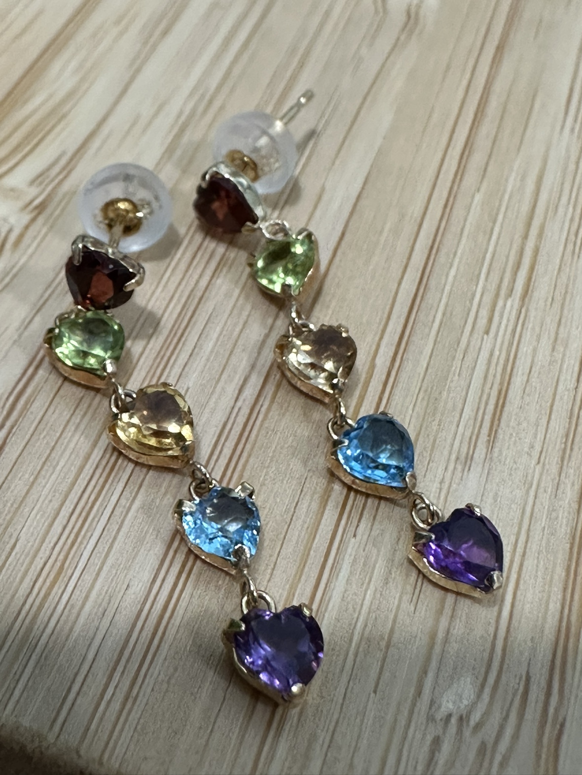 Natural Multicolor Gemstone Earrings in 18K Yellow Gold Settings thumbnail