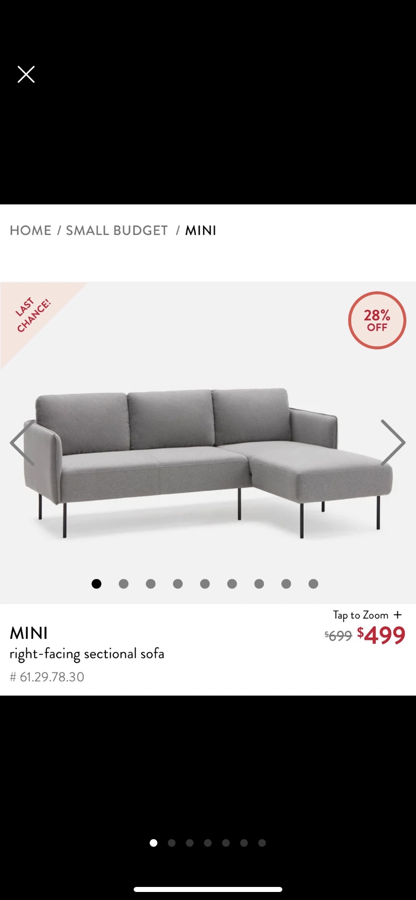 Structube mini L shape sofa