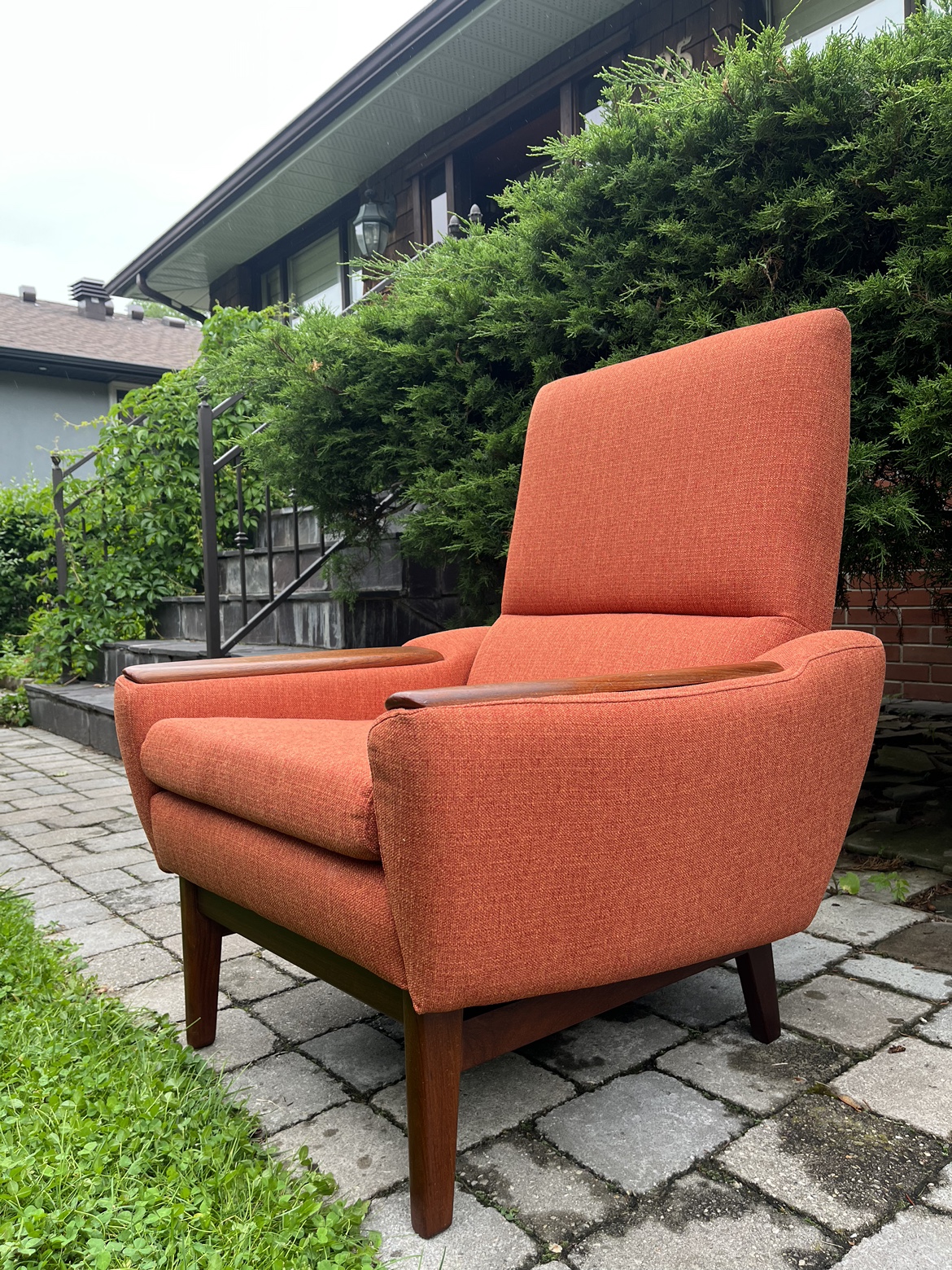 Recently reupholstered teak paw MCM lounge chair thumbnail