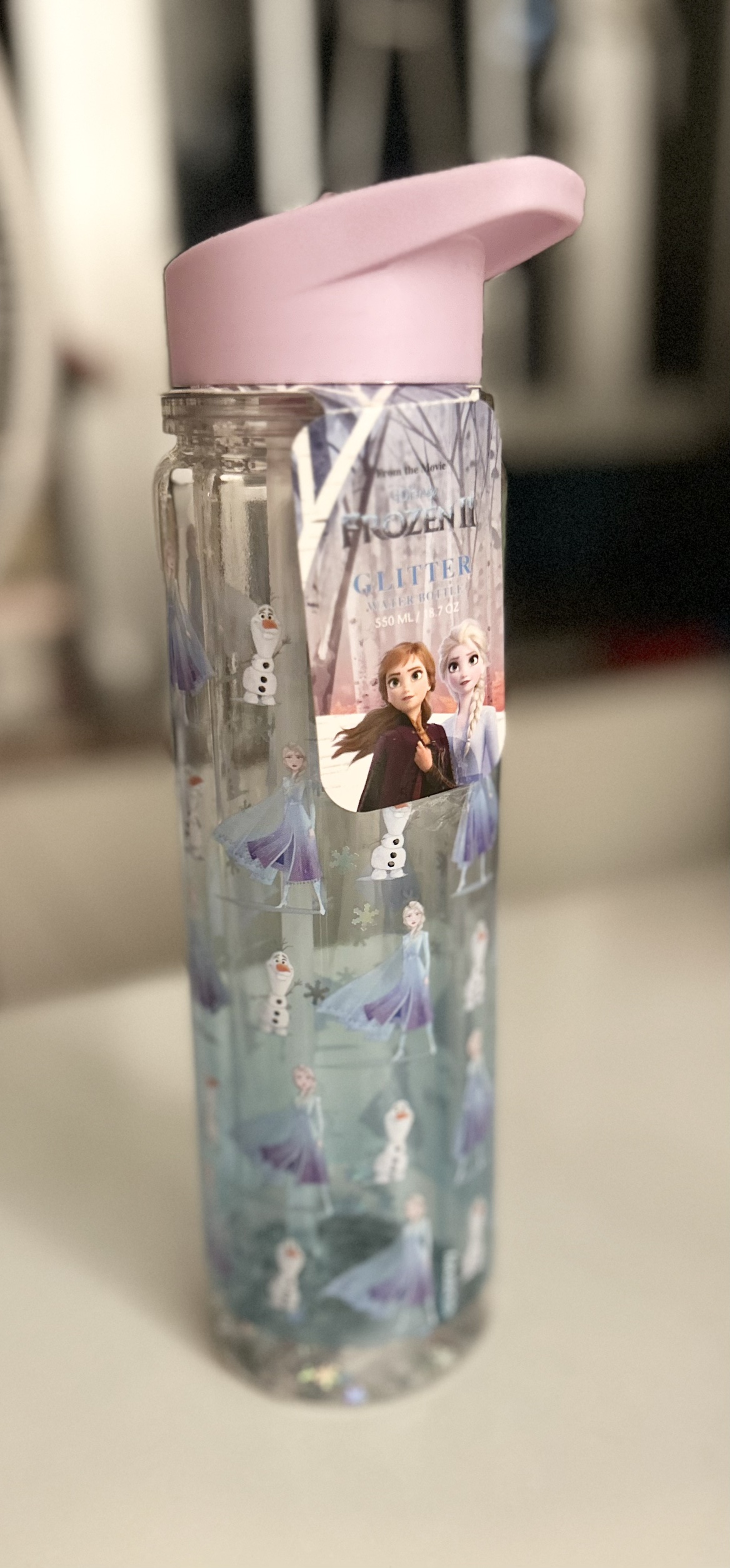 Disney Frozen glitter Elsa Anna water bottle image indicator(2)