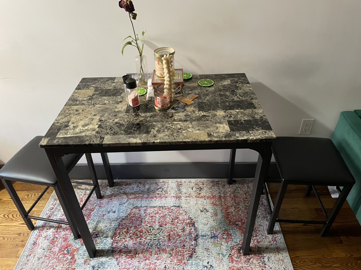 Faux Marble Top Kitchen Table with Stools