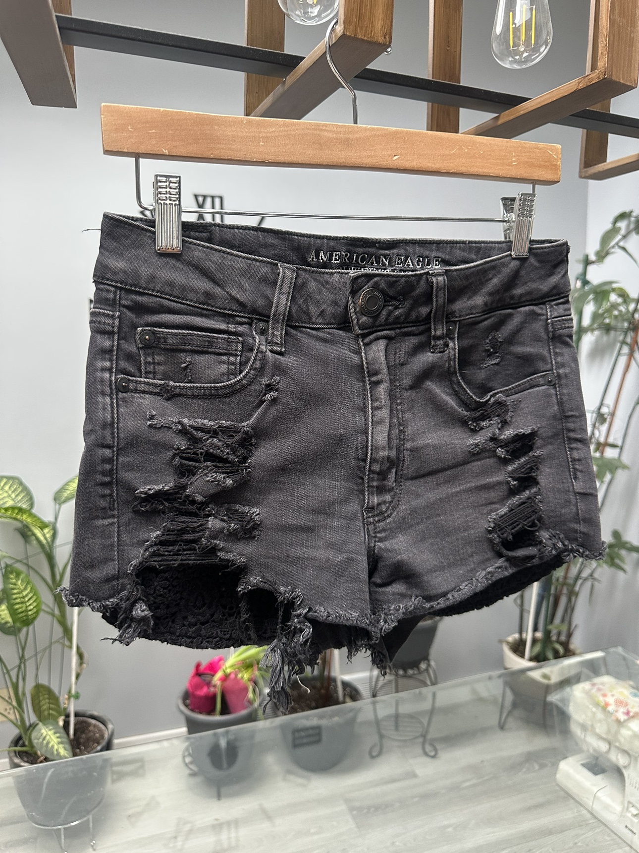American Eagle - Black Ripped Jean Shorts