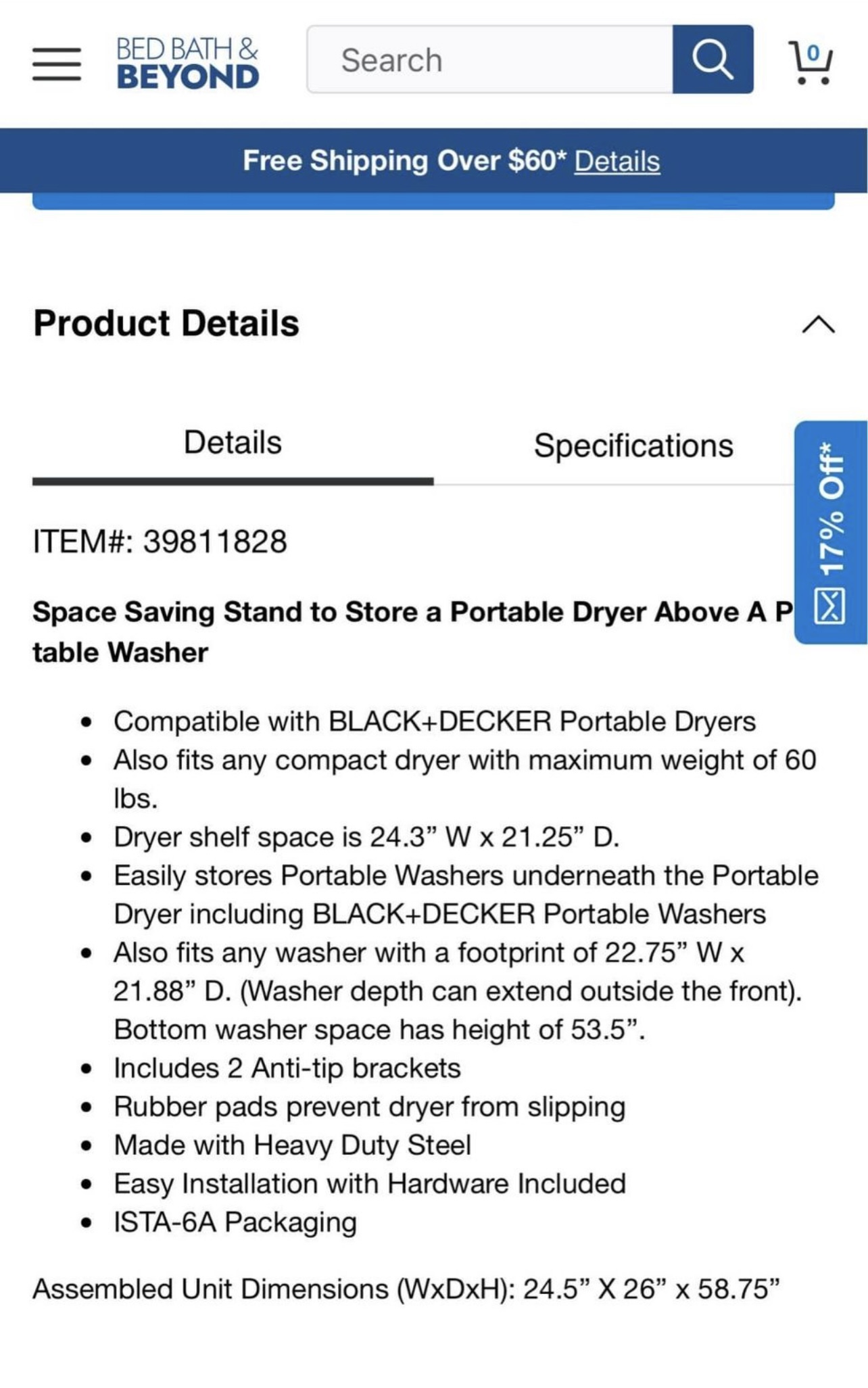 🥕 Stainless steel Stand to stack dryer over washer /can deliver image indicator(6)