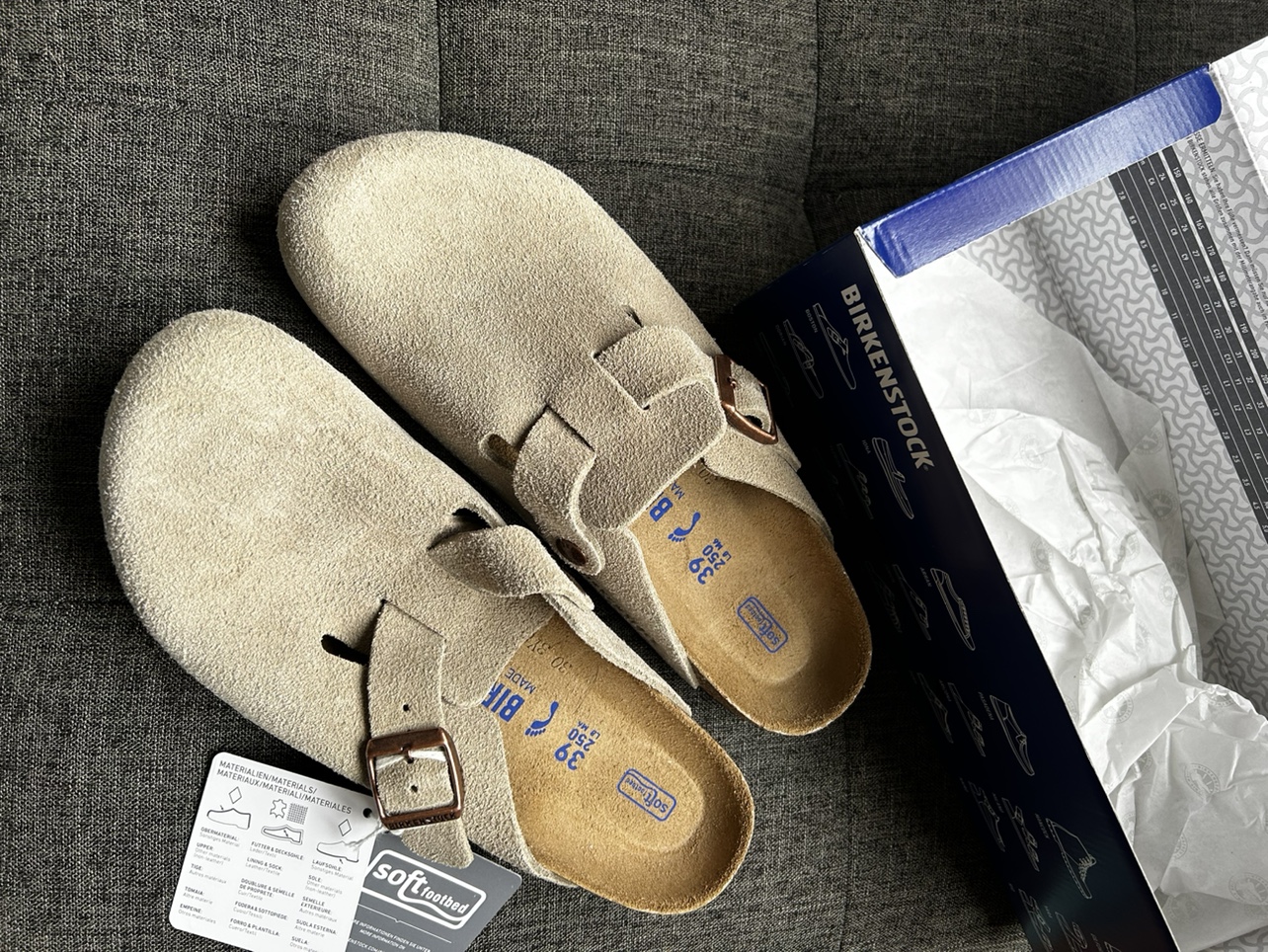Boston Birkenstock -Tan velvety soft suede leather - size 39