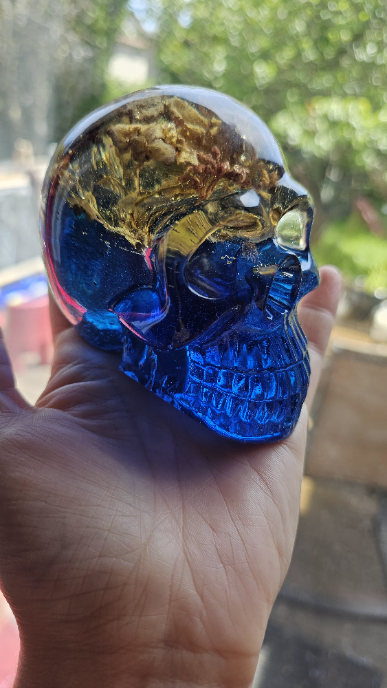 Blue floral resin skull - photo 2