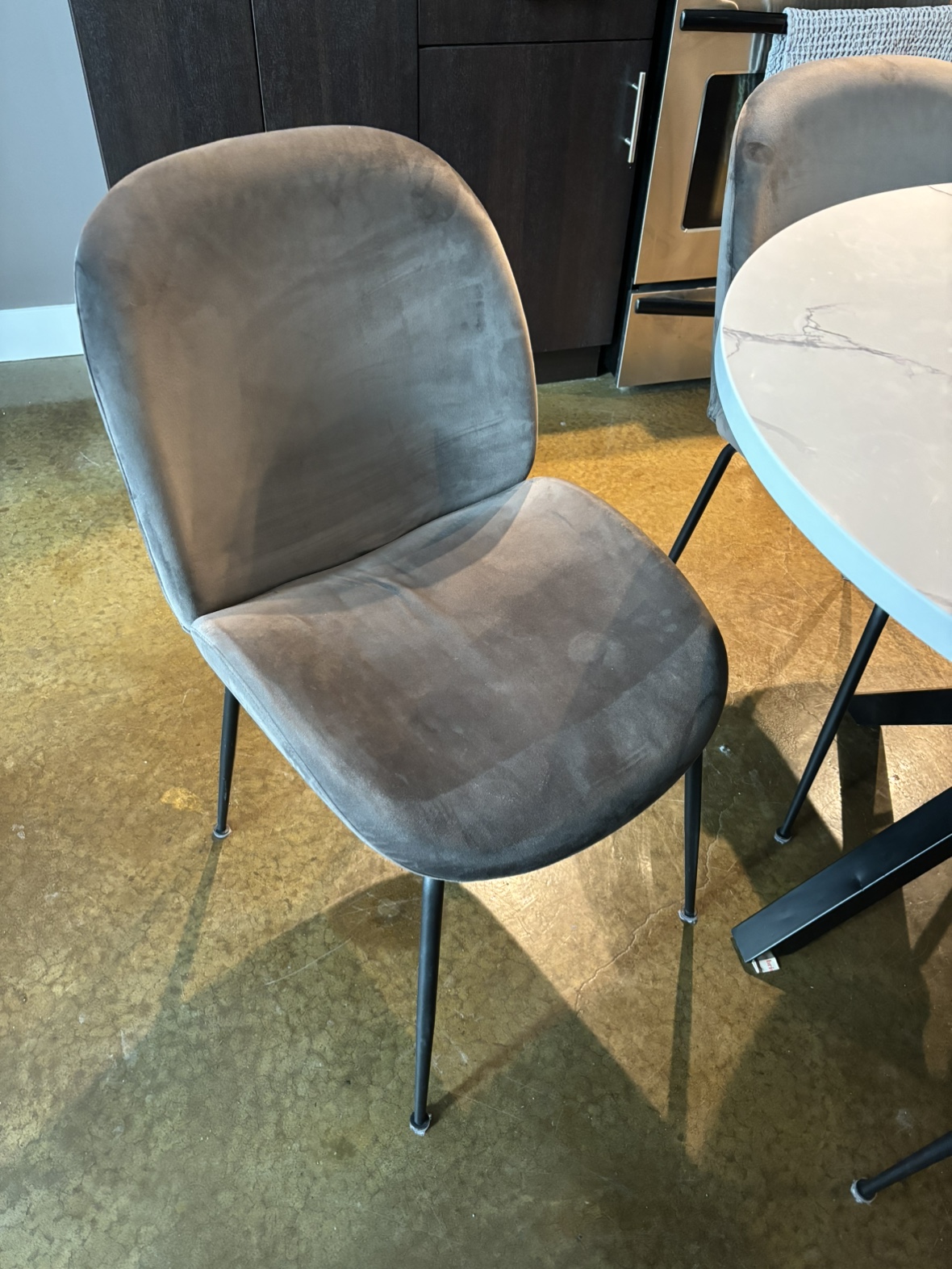 White and Grey Marble Table and 4 Grey, Velvet Chairs - photo 4