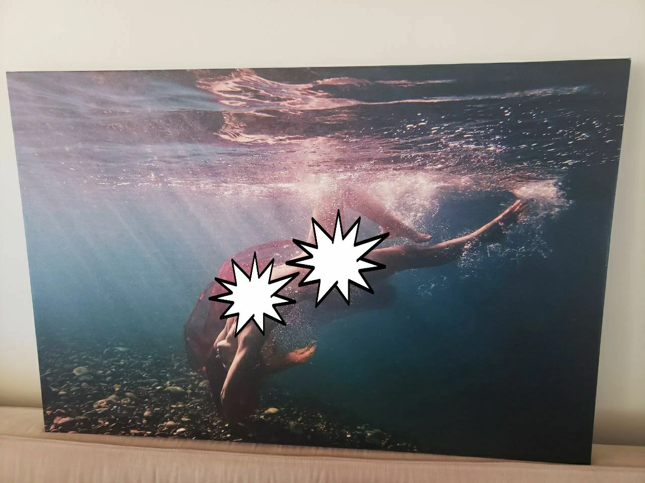 Canvas mounted underwater nude painting thumbnail