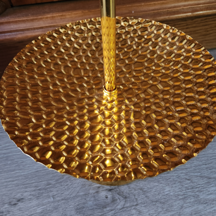 Gold toned serving stand w/working string lights & moon ornament - photo 4