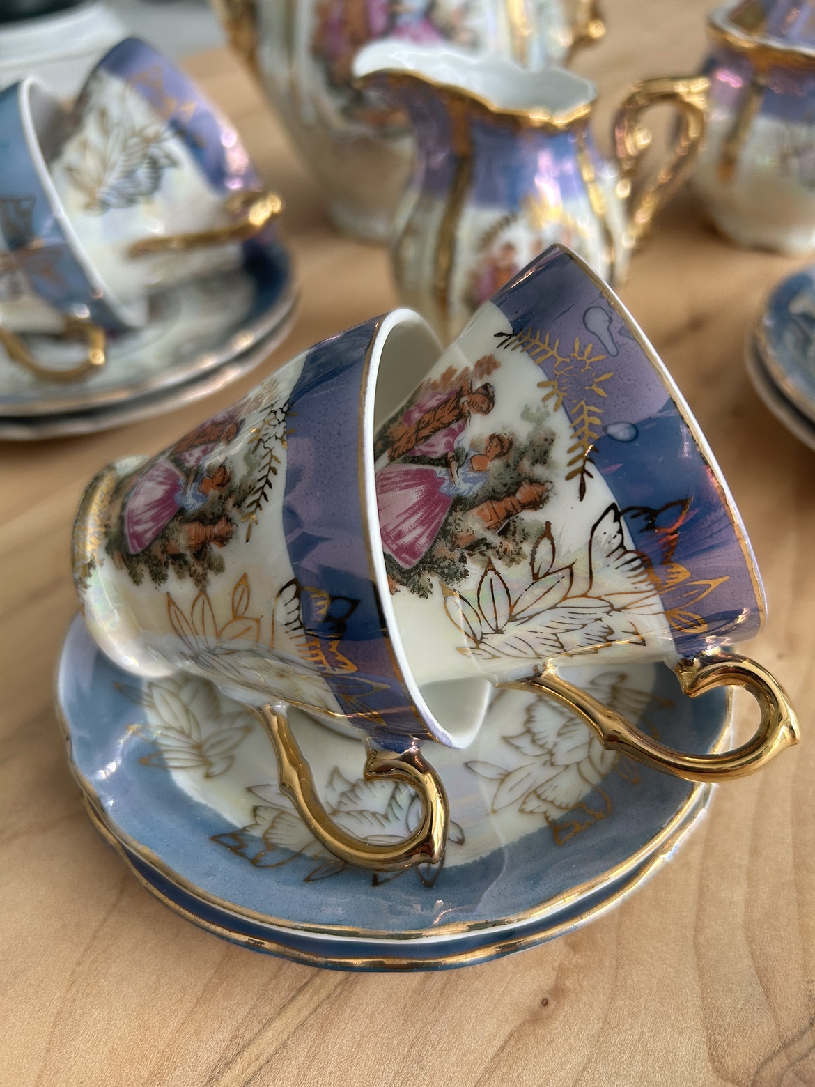 Vintage cup set with Victorian dancing couple. Made in Japan. - photo 5