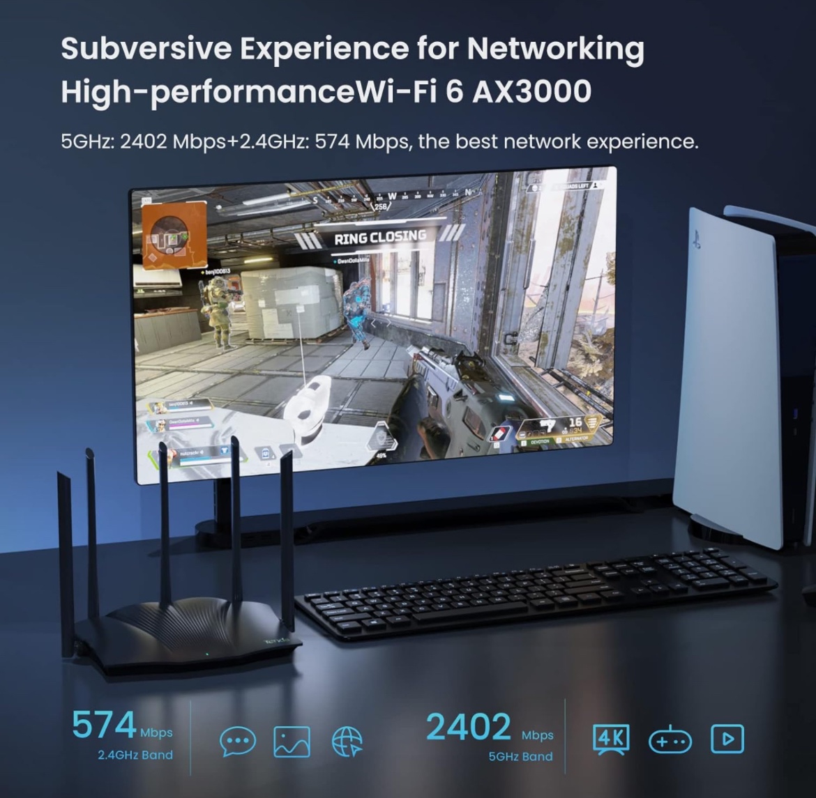 Tenda WiFi 6 Gaming Router, AX3000 Dual Band Gigabit - photo 3