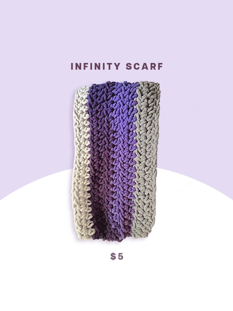 Hand knitted Infinity Scarf 👾☂️🪻💜🦄 thumbnail