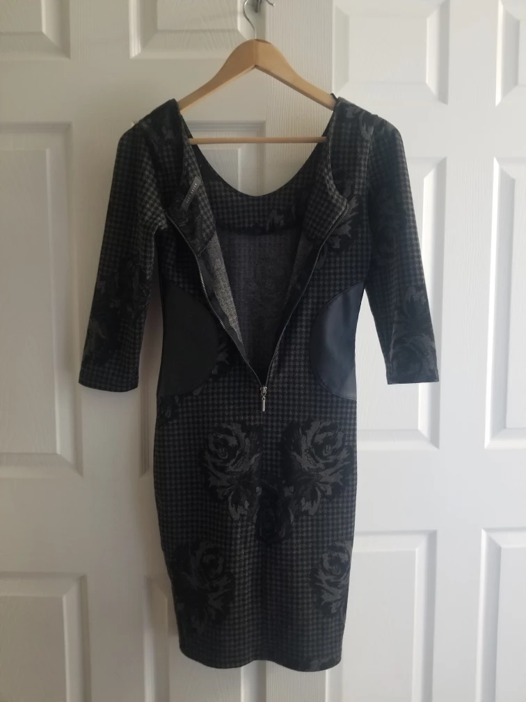 Grey And Black Roses Dress with Faux Leather Patches image indicator(4)