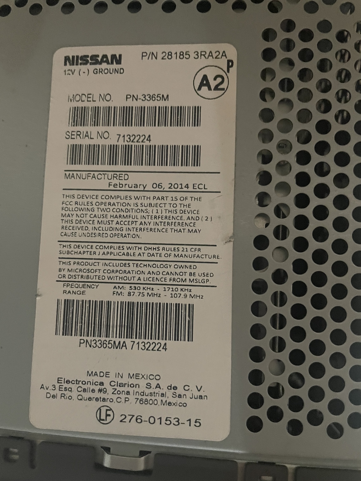 2014 Nissan Sentra factory radio - photo 2
