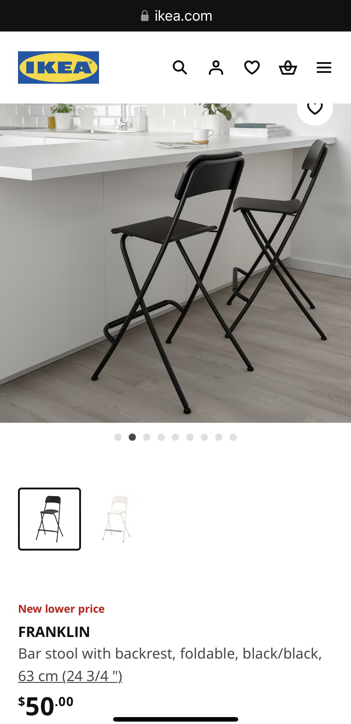 IKEA - Franklin Bar Stool with backrest, foldable