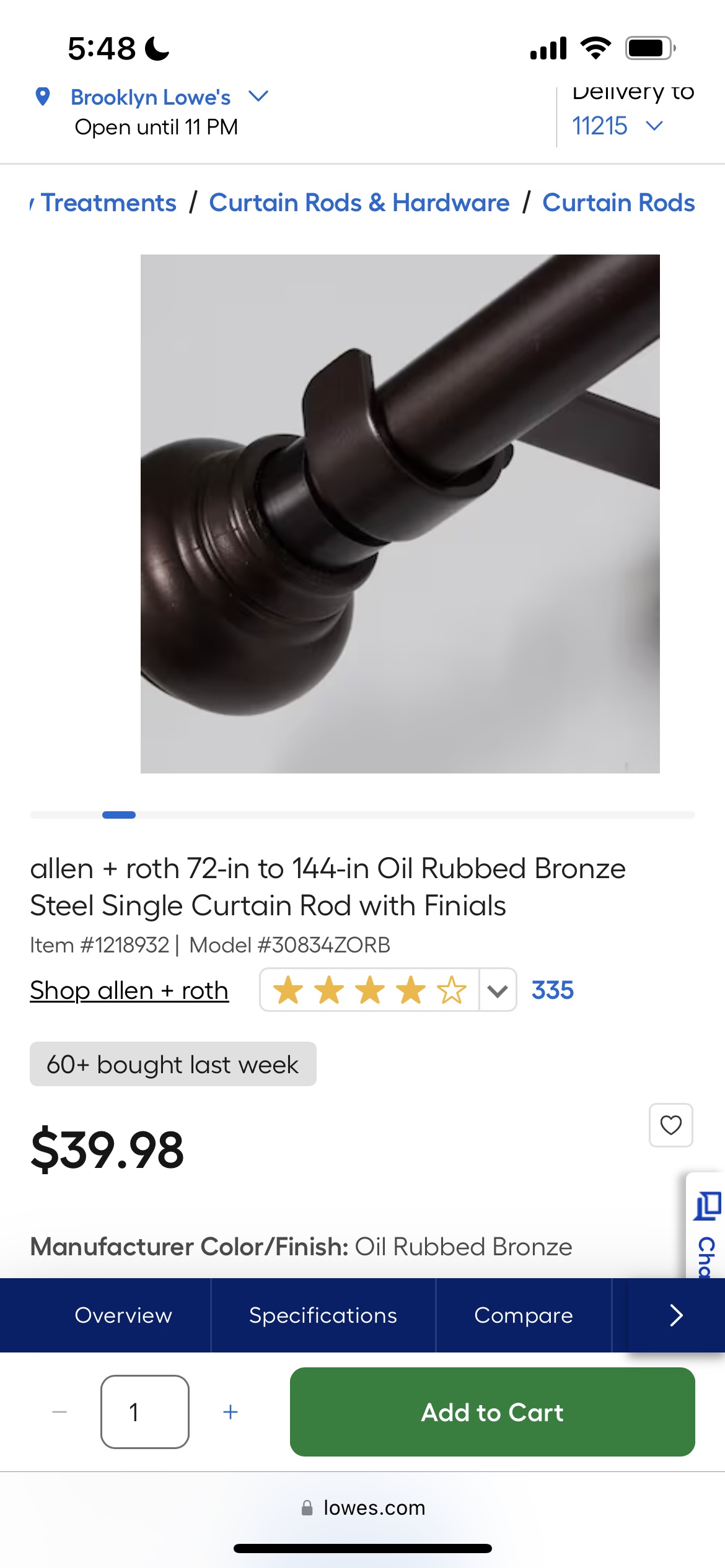 allen + roth 72-in to 144-in Oil Rubbed Bronze Curtain Rod - photo 3