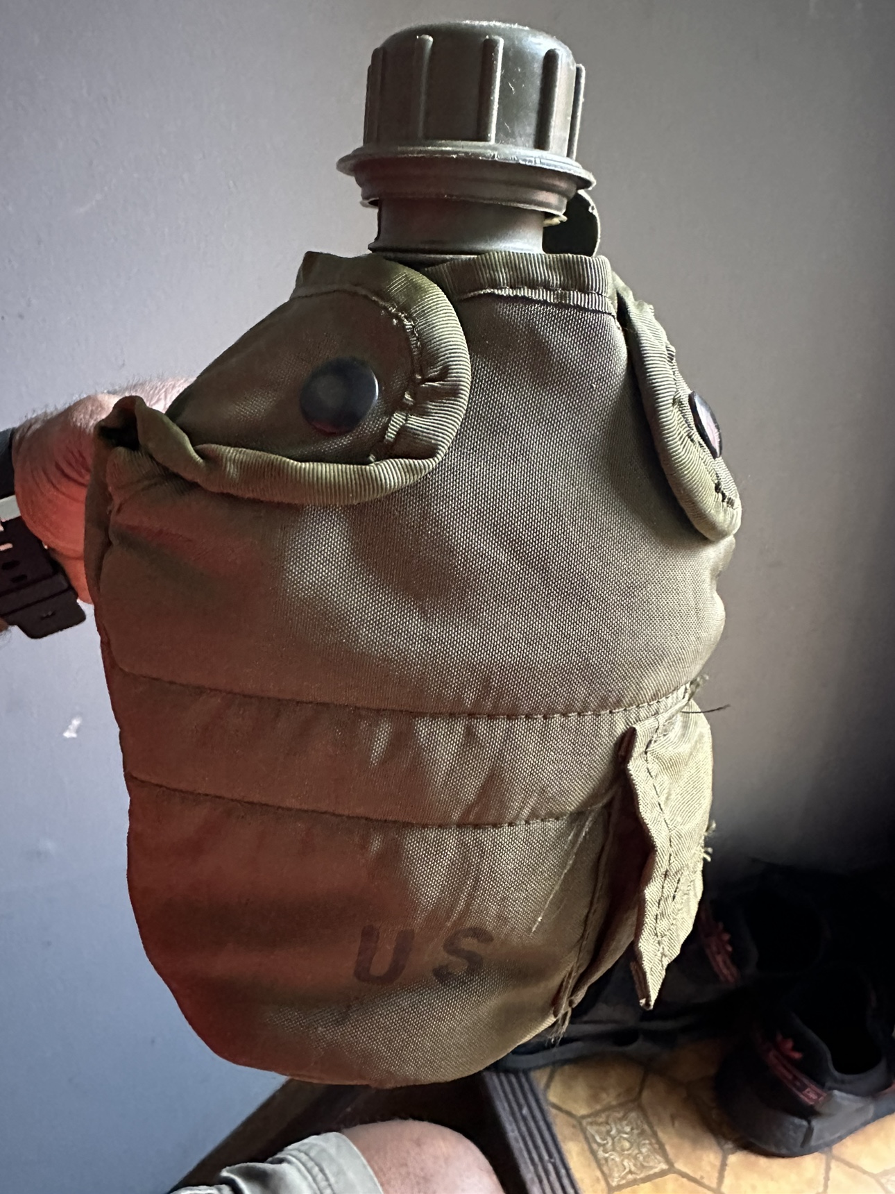 Original US Army water bottle with aluminum cup.