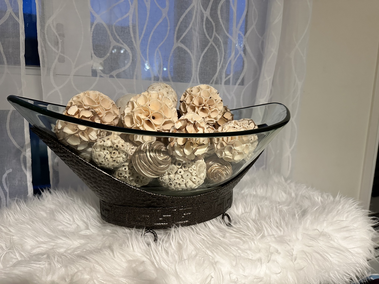 Decorative Glass Bowl with Bronze Base