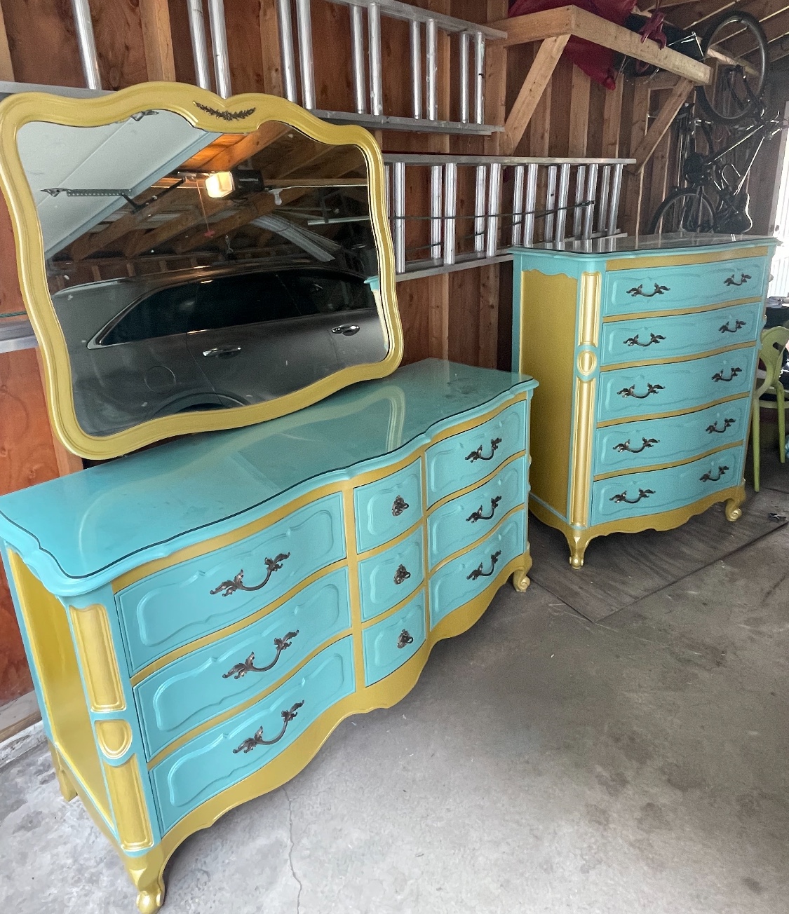 Two dressers and mirror, fully restored antiques - photo 3