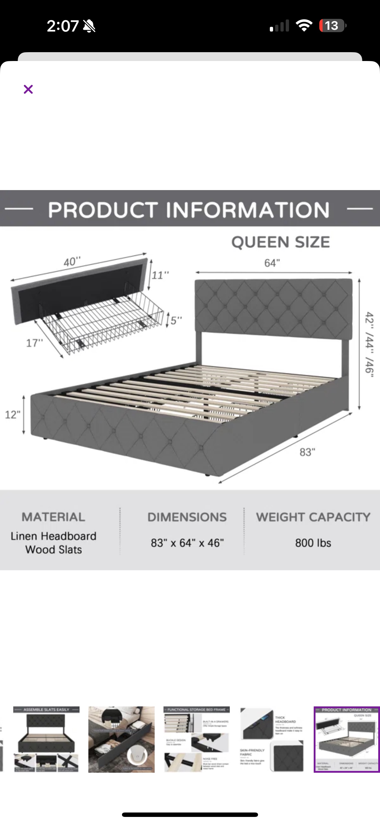 Bed frame, queen size - photo 2