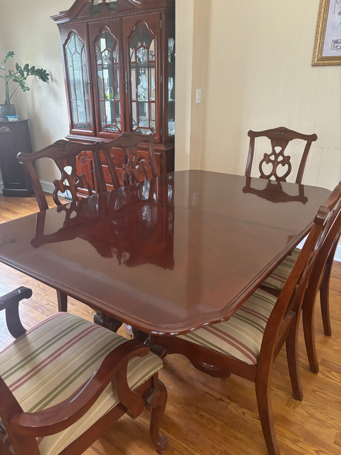 Wood Table and 6 dining chairs along with Hutch. - photo 3