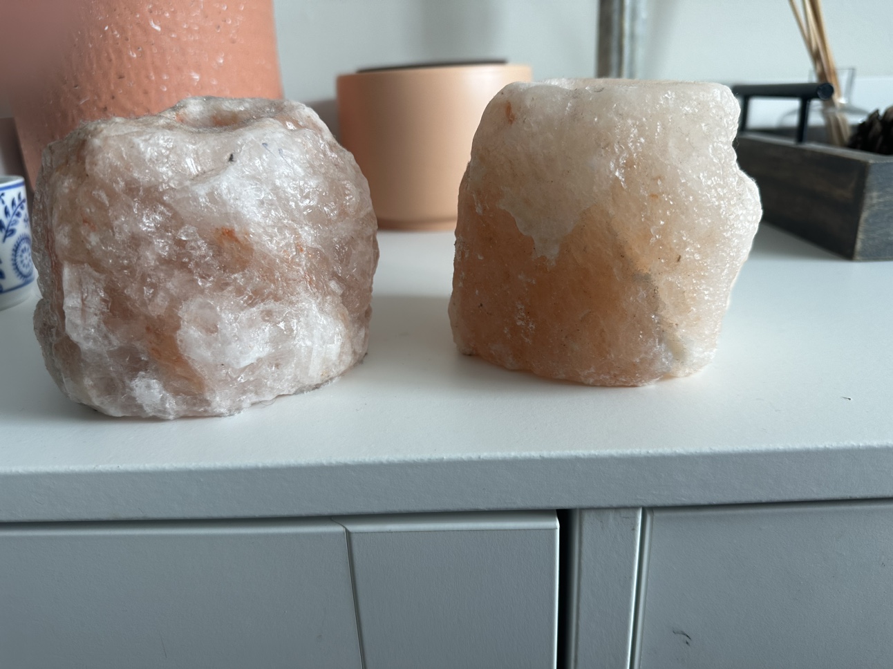 2 Pink Himalayan Salt Candle Holders
