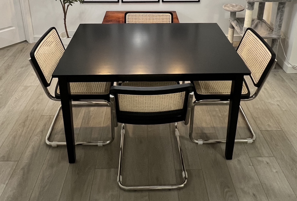 Black dining table with 4 rattan chairs set - photo 3