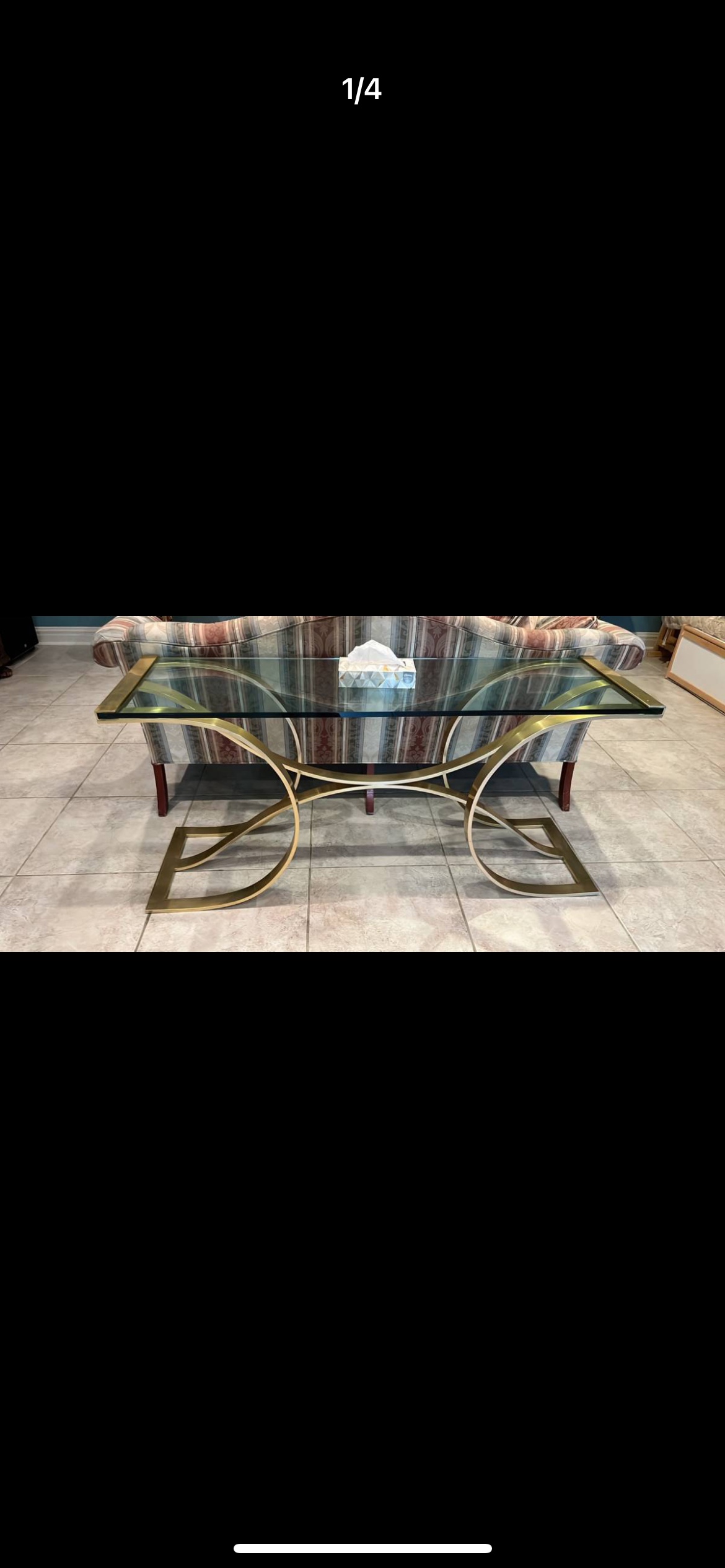 glass Console sofá table gold frame - photo 2
