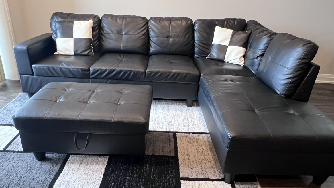 One week only: 3-piece Faux Leather sofa with ottoman - photo 2