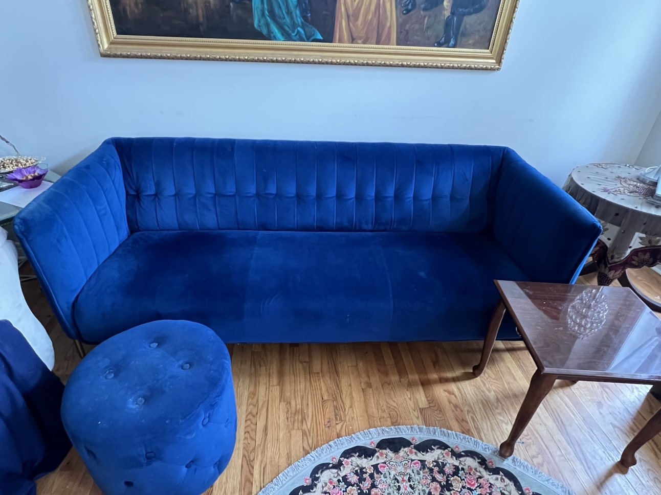 Velvet Royal blue Sofa and Ottoman Pick up Richmond hill