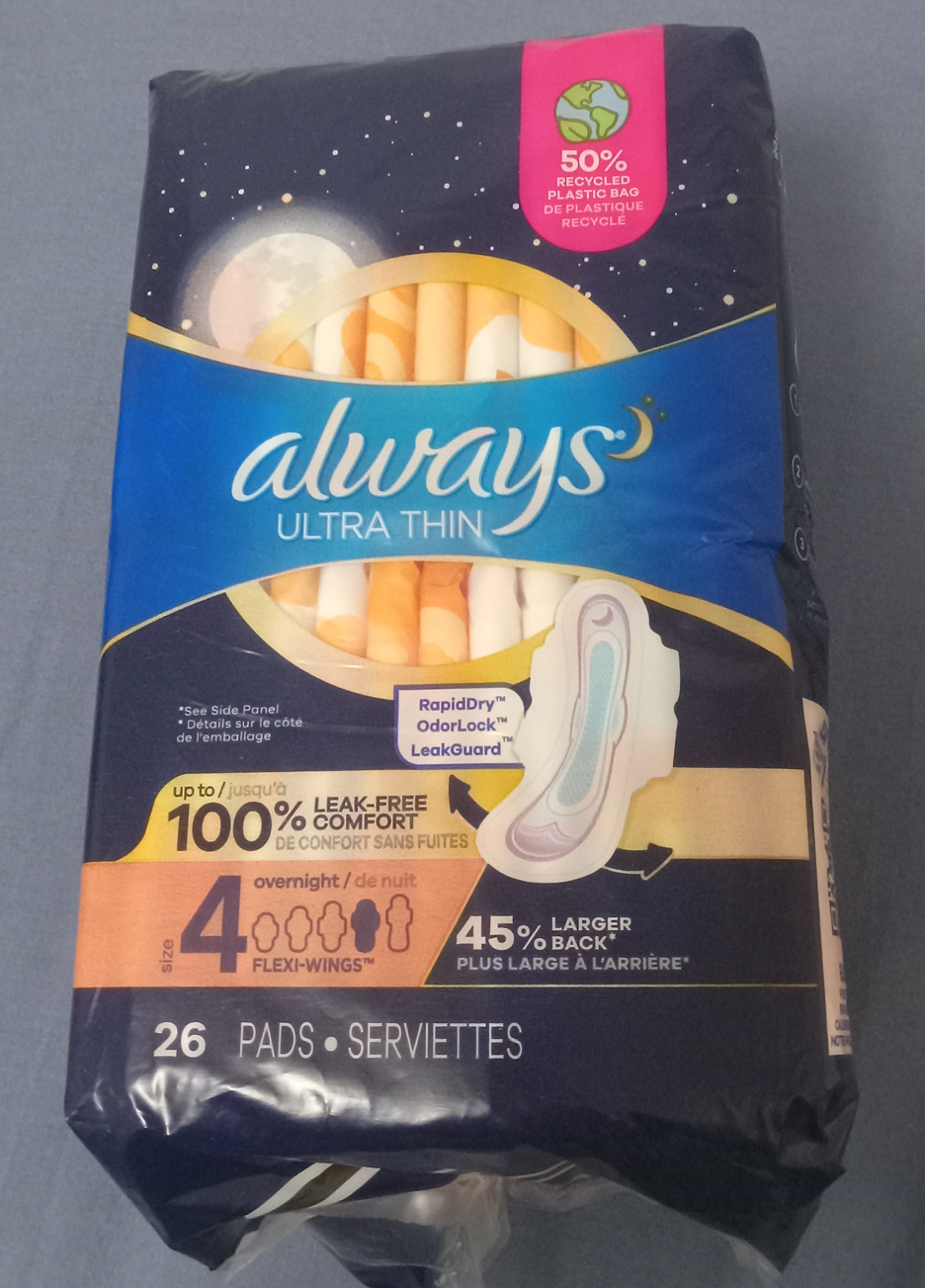 Always size 4 overnight pads (26 pads per pack) thumbnail