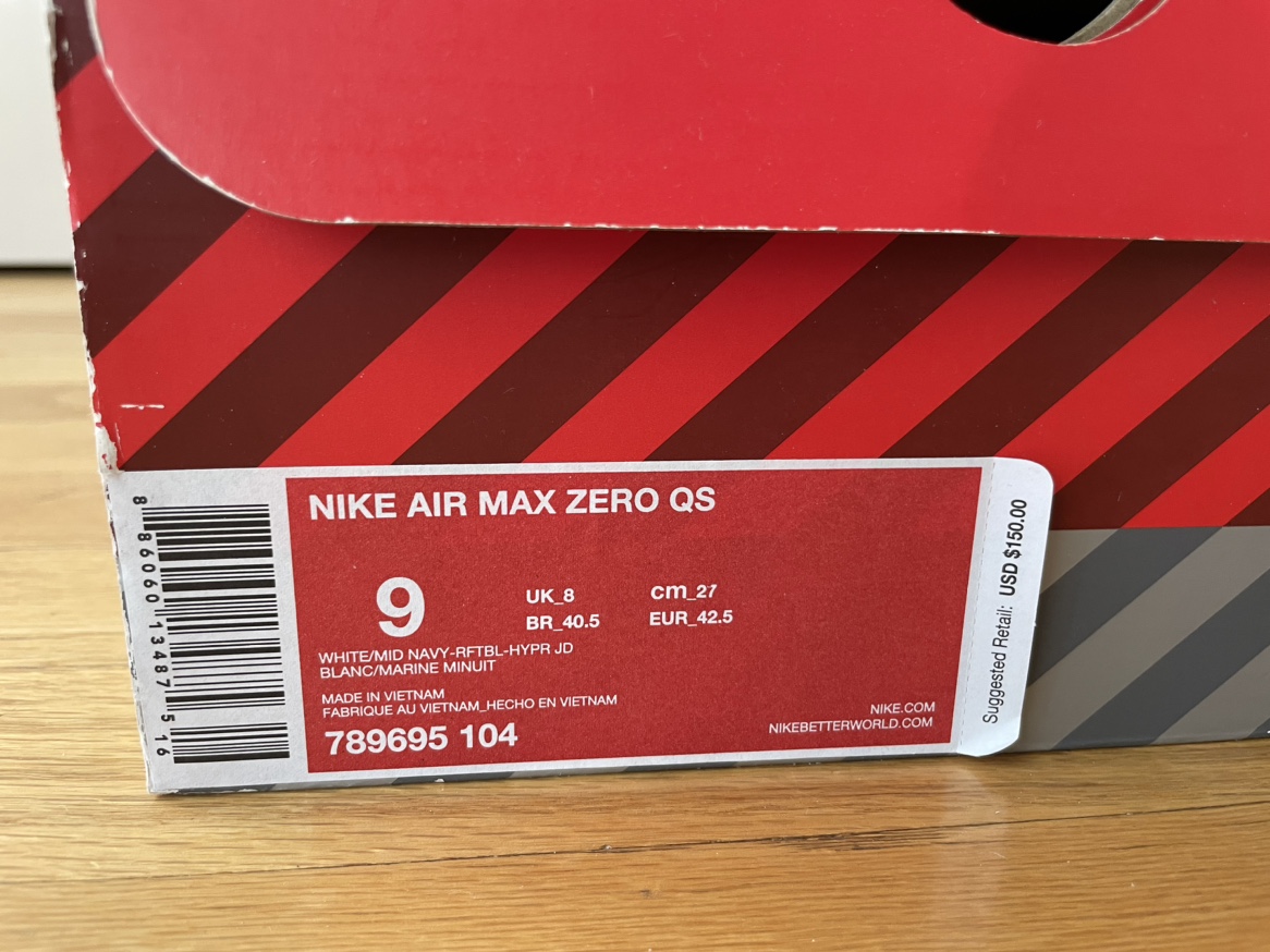NIKE AIR MAX ZERO SIZE 9 3.26 Air Max Day 789695-104 Authentic image indicator(2)