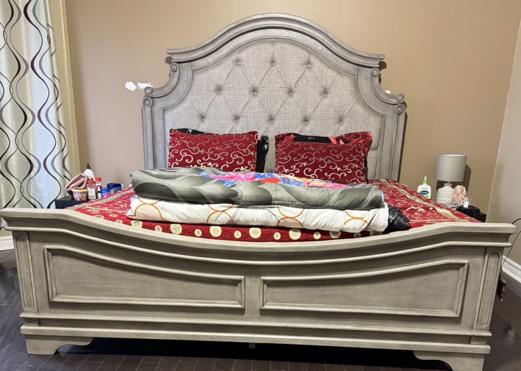 Solid Wood King Bed With Box Spring & Mattress