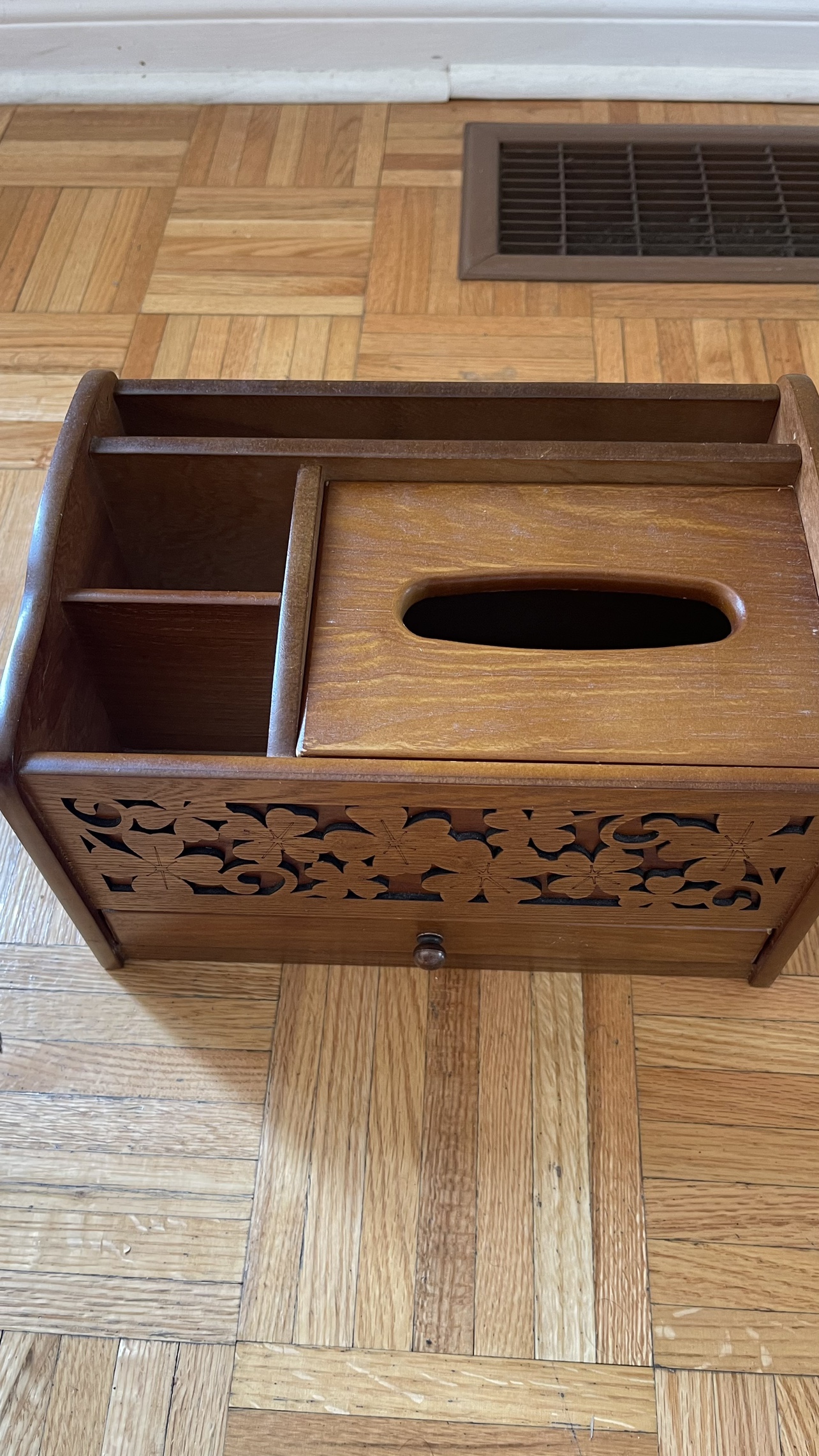 Wood tissue box with storage