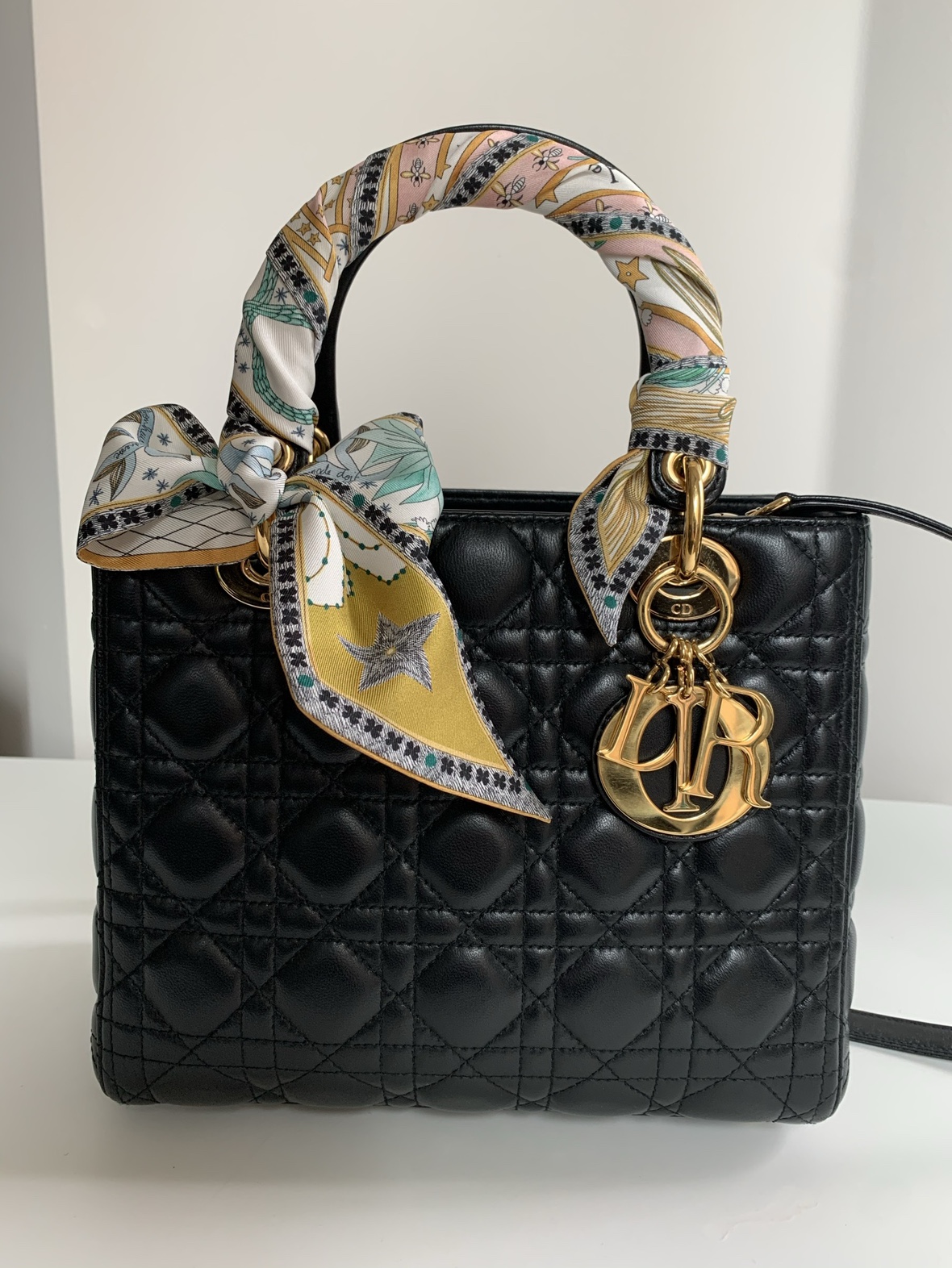 Authentic Lady Dior Medium bag with Mitzah Scarf