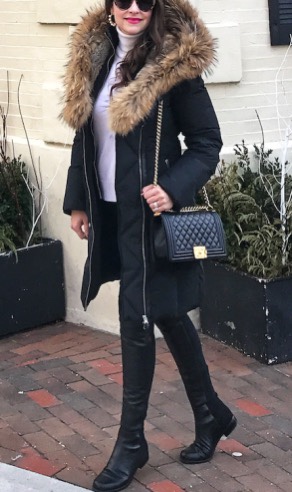 【関税込み】Mackage 上質 Trish X Leather-Trimダウンコート 黒 Trish, Powder Touch down coat with blue fox fur Signature