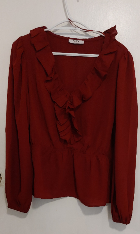 Suzy Shier Red Peplum Top [L] thumbnail