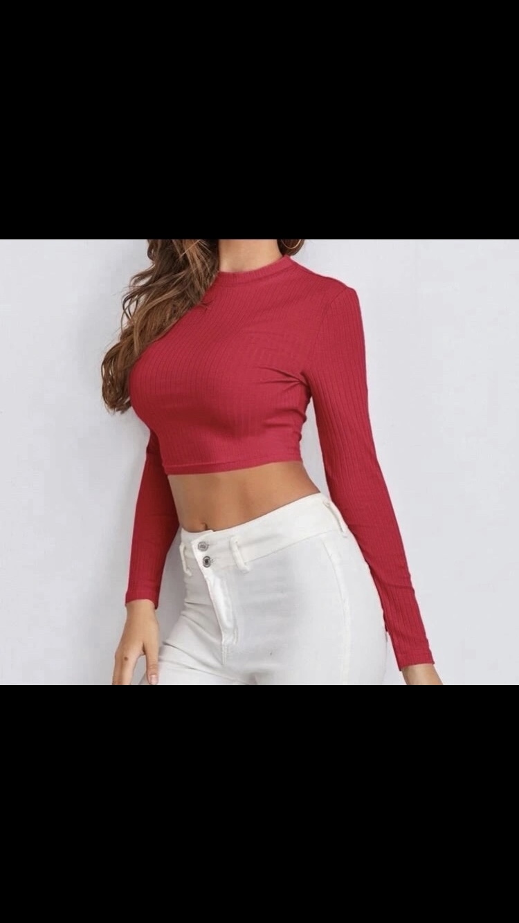 Shein Women’s Red Cotton Rib Knit Crop Top Size XL  👚❤️🍒 image indicator(9)