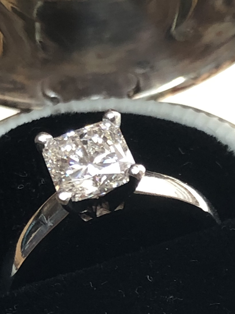 1.2ct Platinum 4-Prong Square Brilliant Solitaire Diamond Ring - photo 2