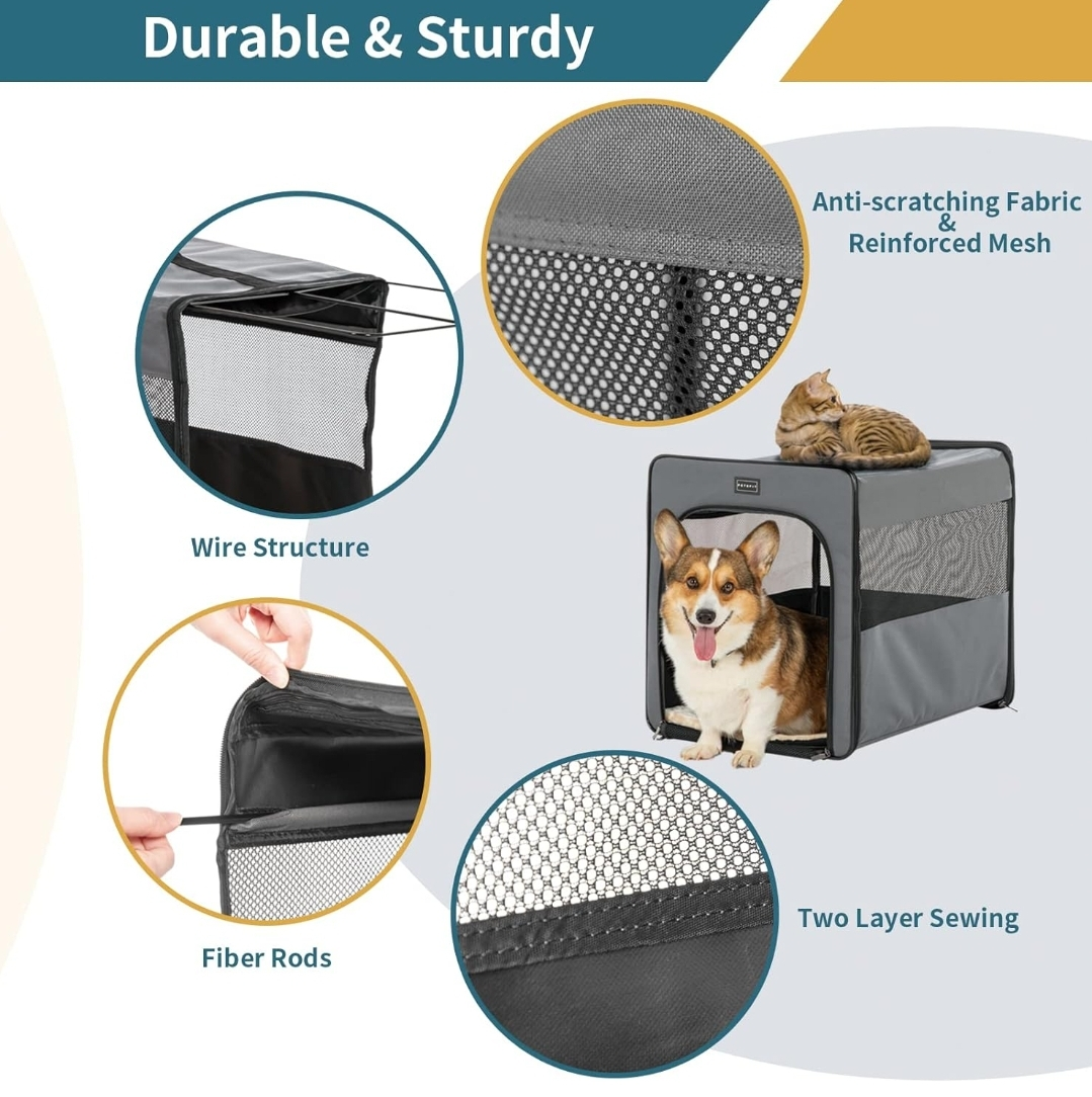 Petsfit Sided Dog Crate, Chewproof Design Breathable, Grey image indicator(3)