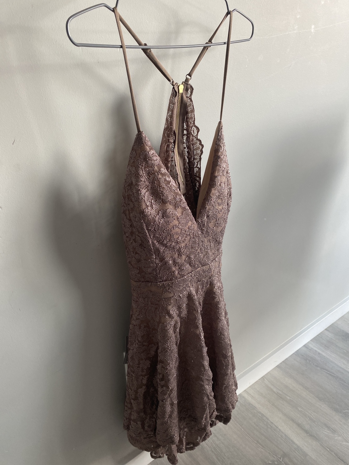 Brand new with tags… Sparkle Fit & Flare Mini Dress (Taupe) - photo 5