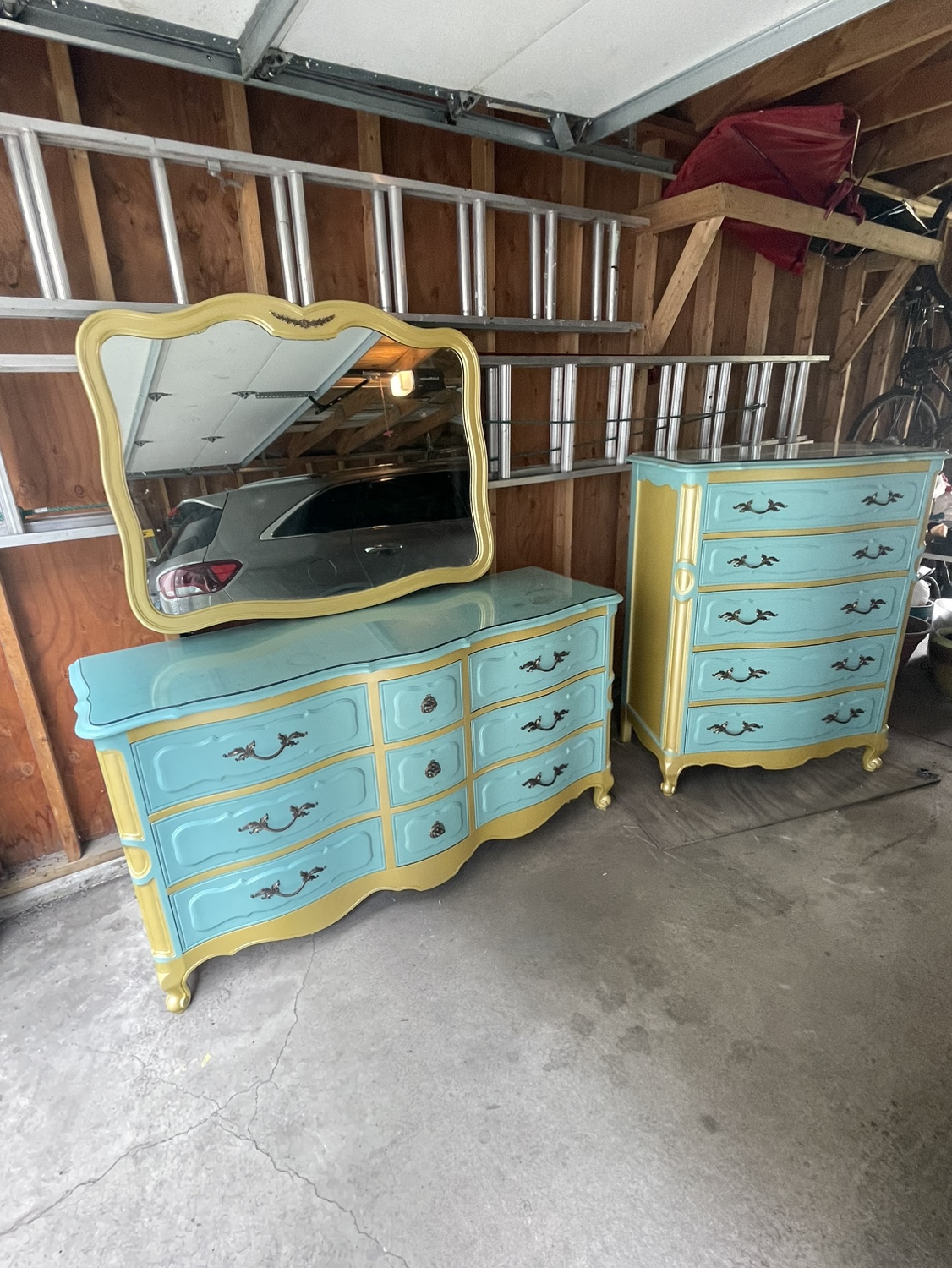 Two dressers and mirror, fully restored antiques