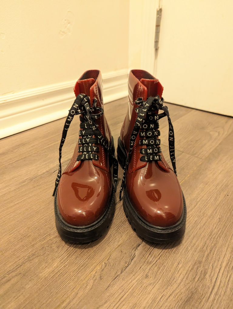 Waterproof burgundy combat boots