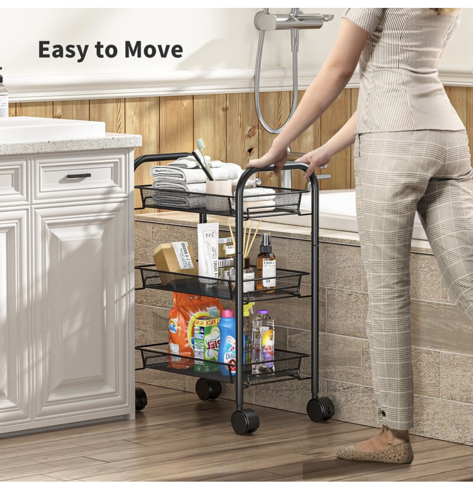 3-Tier Mesh Wire Rolling Utility Cart image indicator(6)