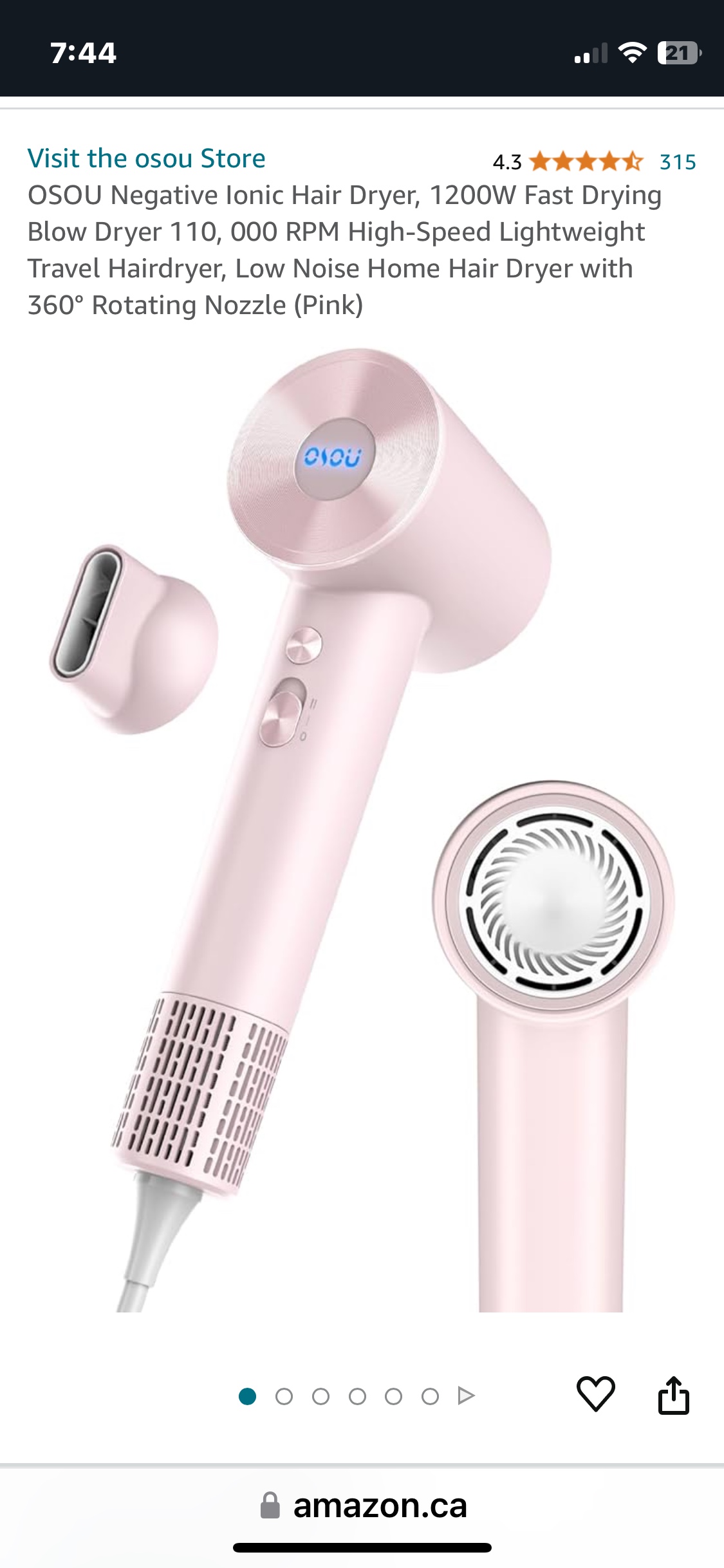 Osou pink hair dryer