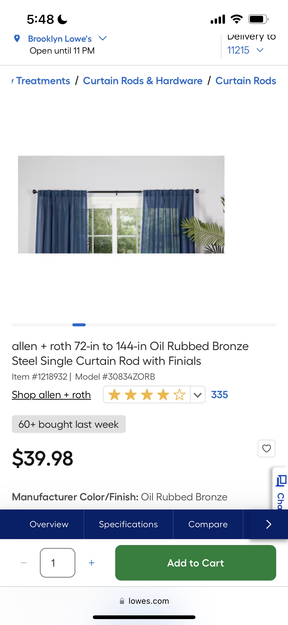 allen + roth 72-in to 144-in Oil Rubbed Bronze Curtain Rod - photo 2